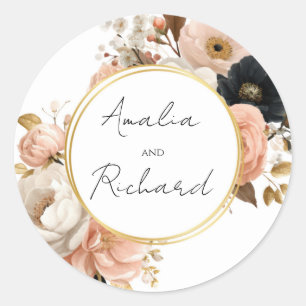 Elegant Floral Personalized Wedding Sticker