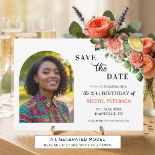 Elegant Floral Photo 25th Birthday Party Save The Date