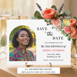 Elegant Floral Photo 29th Birthday Party Save The Date