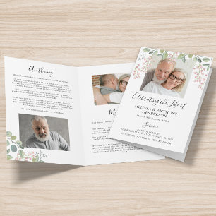 Elegant Floral Photo 2 Person Memorial Program
