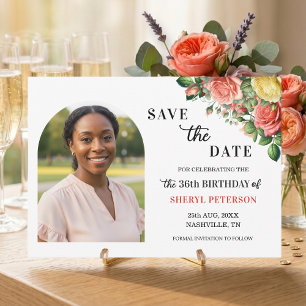 Elegant Floral Photo 36th Birthday Party  Save The Date