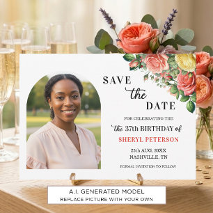 Elegant Floral Photo 37th Birthday Party Save The Date