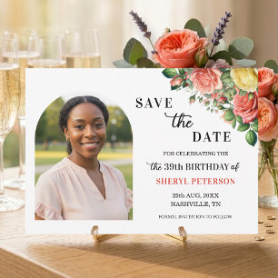 Elegant Floral Photo 39th Birthday Party Save The Date