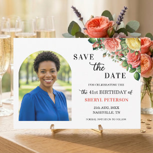 Elegant Floral Photo 41st Birthday Party  Save The Date