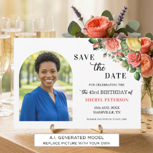 Elegant Floral Photo 43rd Birthday Party Save The Date