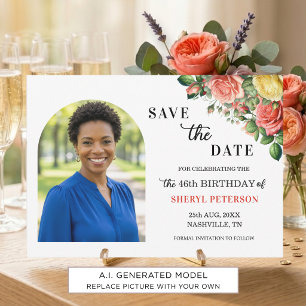 Elegant Floral Photo 46th Birthday Party Save The Date