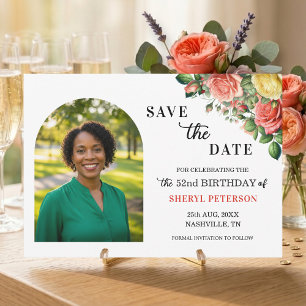 Elegant Floral Photo 52nd Birthday Party Save The Date