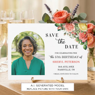 Elegant Floral Photo 57th Birthday Party Save The Date