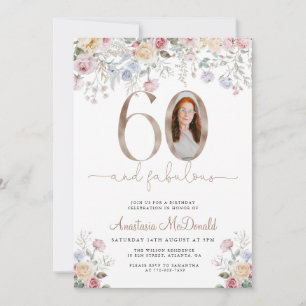 Elegant Floral Photo 60th Birthday Invitation