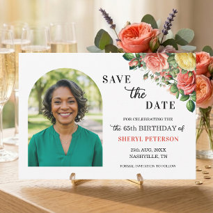 Elegant Floral Photo 65th Birthday Party  Save The Date
