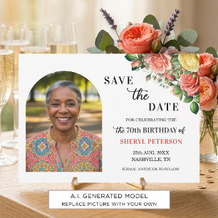 Elegant Floral Photo 70th Birthday Party Save The Date