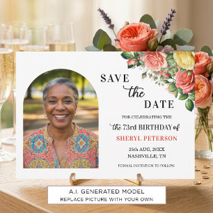 Elegant Floral Photo 73rd Birthday Party Save The Date