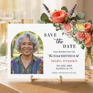 Elegant Floral Photo 82nd Birthday Party  Save The Date
