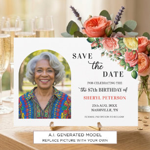 Elegant Floral Photo 87th Birthday Party Save The Date