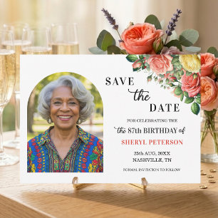 Elegant Floral Photo 87th Birthday Party Save The Date