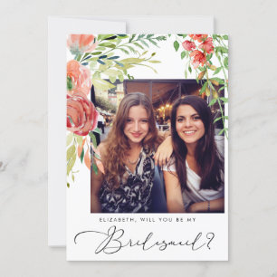 Elegant Floral Photo Bridesmaid Proposal Invitatio Invitation