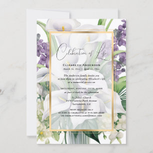 Elegant Floral Photo Celebration of Life Funeral Invitation
