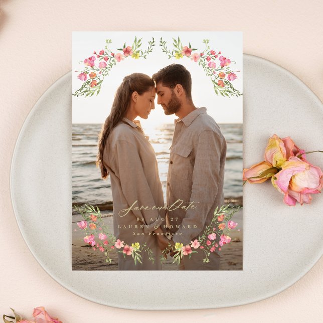 elegant floral photo frame save the date wedding invitation (Creator Uploaded)