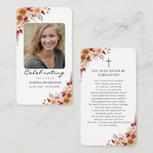 Elegant Floral Photo Funeral Memorial Prayer Card