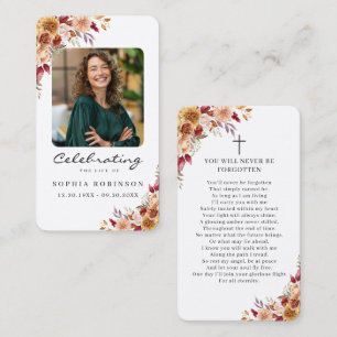 Elegant Floral Photo Funeral Memorial Prayer Card