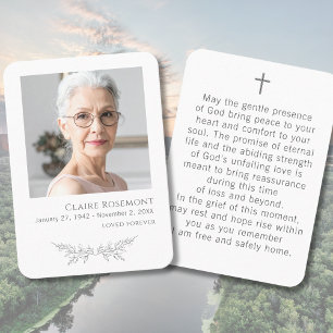 Elegant Floral Photo Funeral Prayer Card