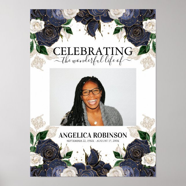 Elegant Floral Photo Funeral Welcome Sign Poster (Front)