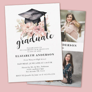 Elegant Floral Photo Graduation Party Announcement