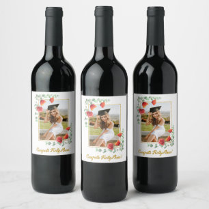 Elegant Floral Photo Graduation Wine Label