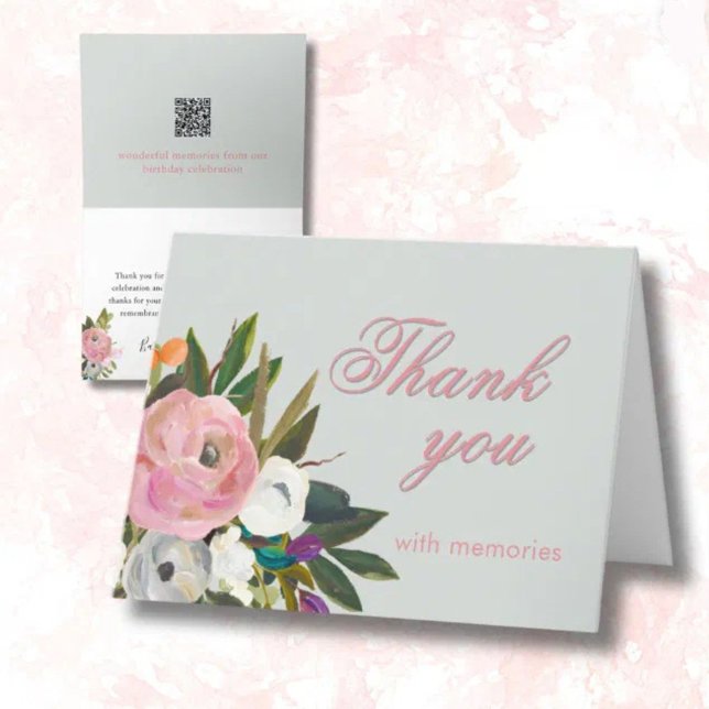 Elegant Floral Photo Link Birthday Party  Thank You Card (Creator Uploaded)