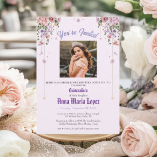Elegant Floral Photo Mis Quince Quinceañera 15th Acrylic Invitations