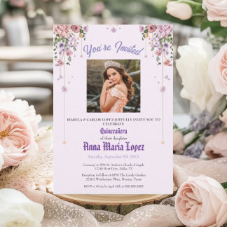 Elegant Floral Photo Mis Quince Quinceañera 15th Acrylic Invitations