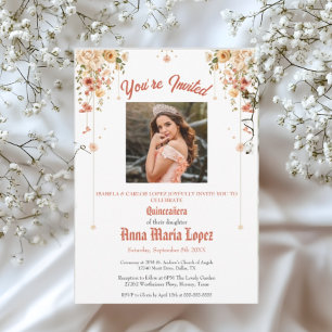 Elegant Floral Photo Mis Quince Quinceañera 15th Acrylic Invitations