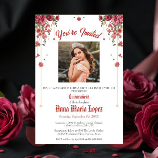 Elegant Floral Photo Mis Quince Quinceañera 15th Acrylic Invitations