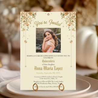 Elegant Floral Photo Mis Quince Quinceañera 15th  Acrylic Invitations