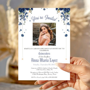 Elegant Floral Photo Mis Quince Quinceañera 15th Invitation