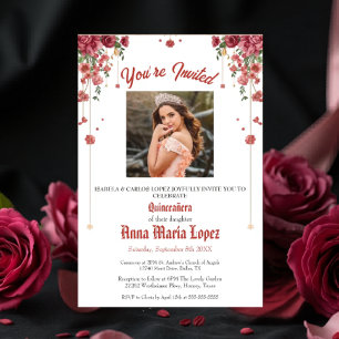 Elegant Floral Photo Mis Quince Quinceañera 15th Invitation