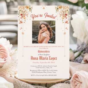 Elegant Floral Photo Mis Quince Quinceañera 15th Invitation