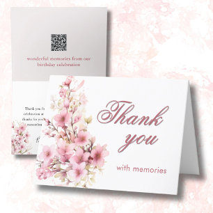 Elegant Floral Photo QR Link Any Year Birthday  Thank You Card