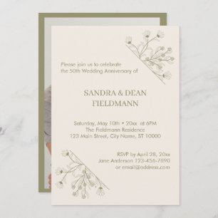 Elegant Floral Photo Wedding 50th Anniversary Invitation
