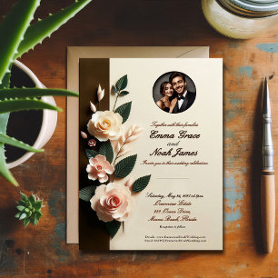 Elegant Floral Photo Wedding Invitation