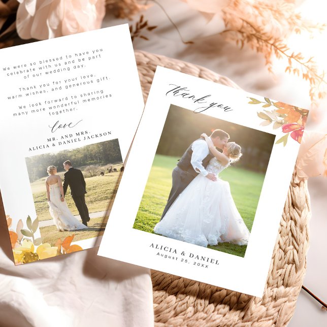 Elegant floral photo wedding thank you card (Creator Uploaded)