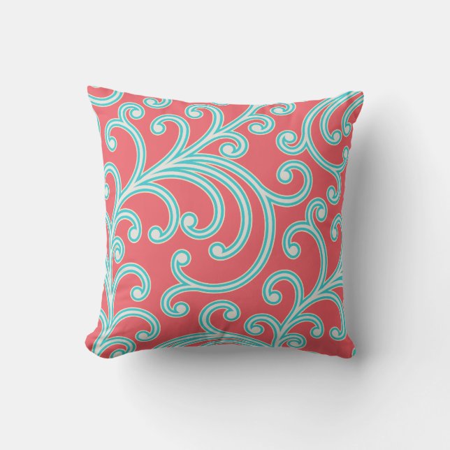 Elegant  floral  pillow in red and turquoise (Front)
