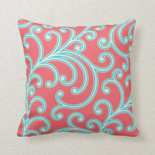 Elegant  floral  pillow in red and turquoise
