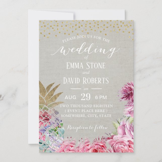 Elegant Floral Pineapple Tropical Wedding Party Invitation (Front)