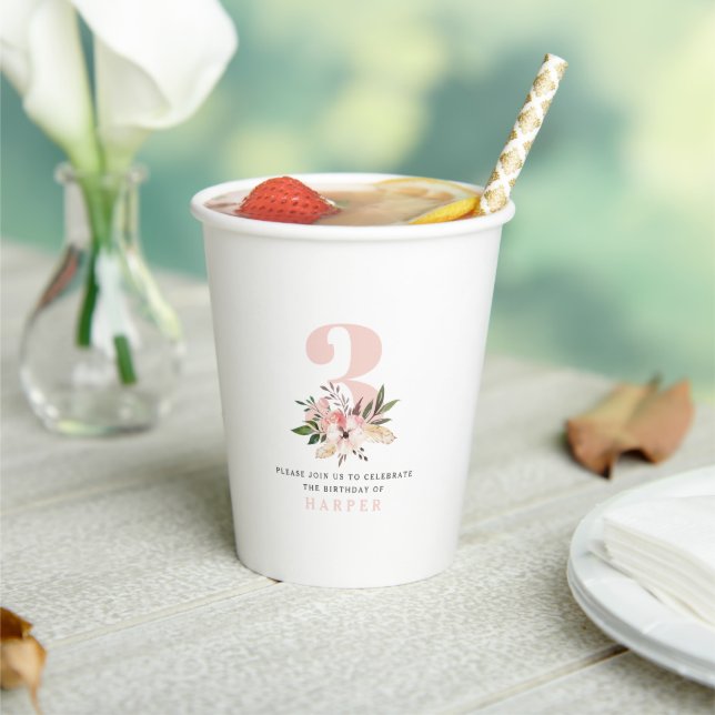 Elegant floral pink birthday  paper cups (Insitu)