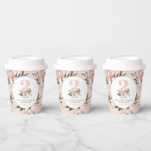 Elegant floral pink birthday  paper cups