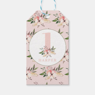 Elegant floral pink birthday party gift tags