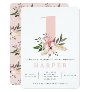 Elegant floral pink birthday party invitation