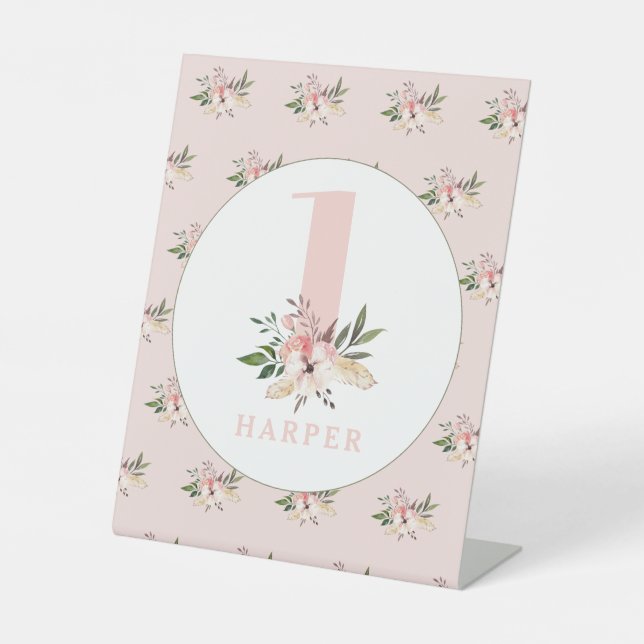 Elegant floral pink birthday  pedestal sign (Front)