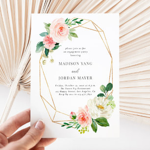 Elegant Floral Pink Blush Script Engagement Party Invitation